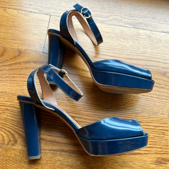 Ralph Lauren blue patent peep toe platform heels w ankle strap 39.5 purple label - Picture 6 of 10